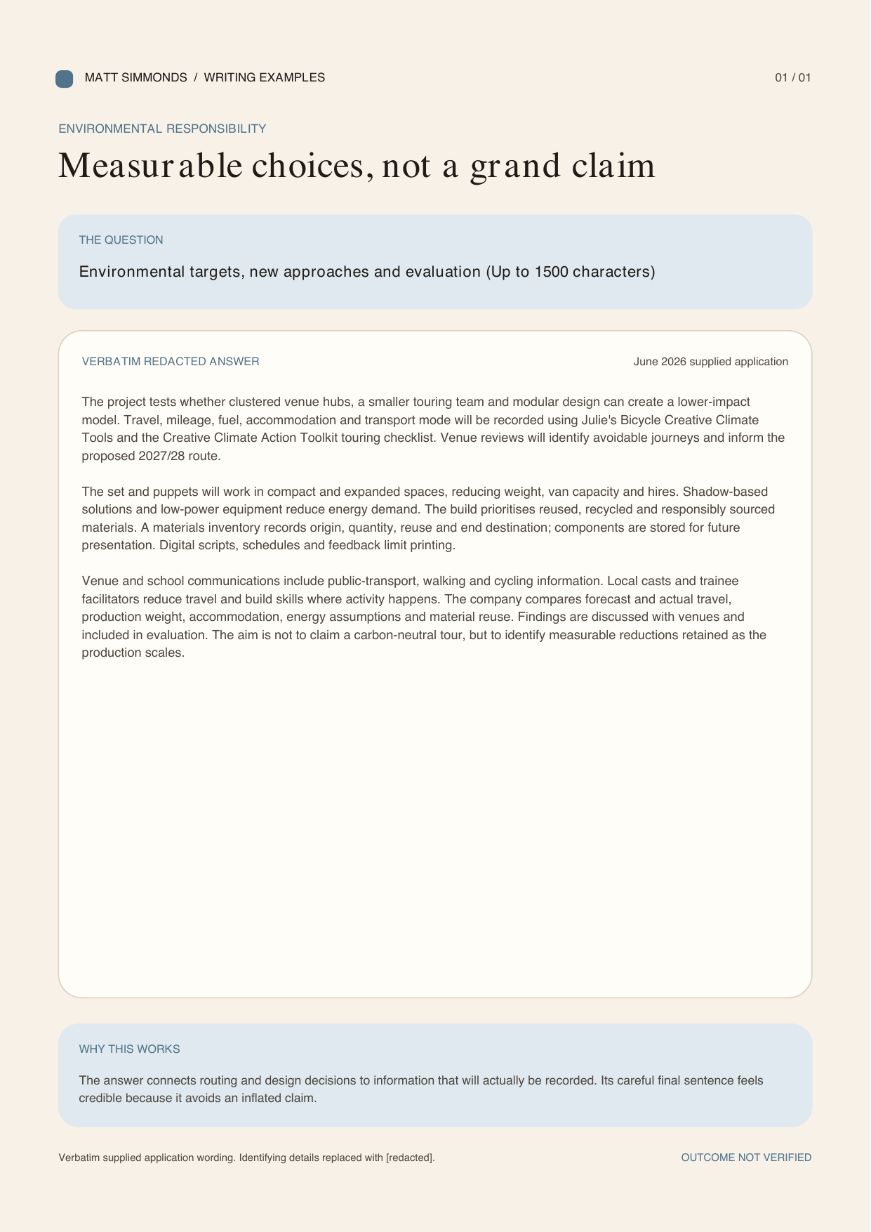 Verbatim redacted environmental responsibility writing sample