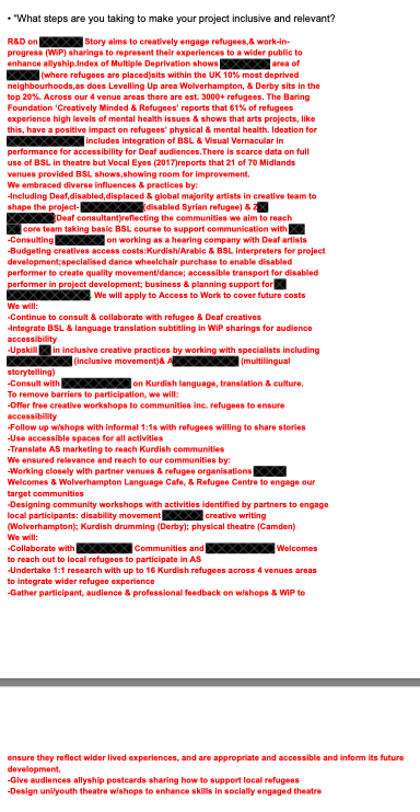 Anonymised access and inclusion writing sample