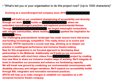 Anonymised need and funder fit writing sample